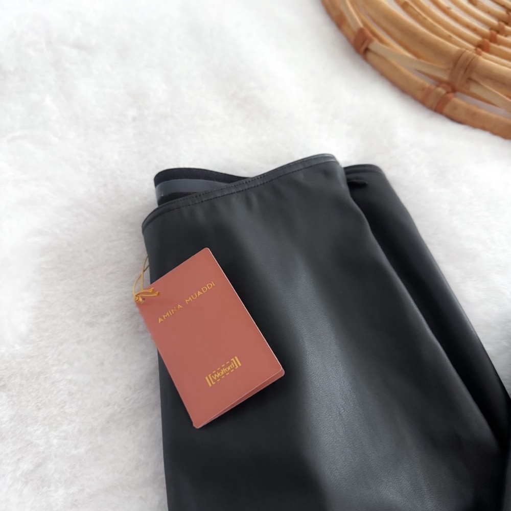 Wolford Amina Muaddi Faux Leather Leggings Stirrup Black NWT - Picture 9 of 13